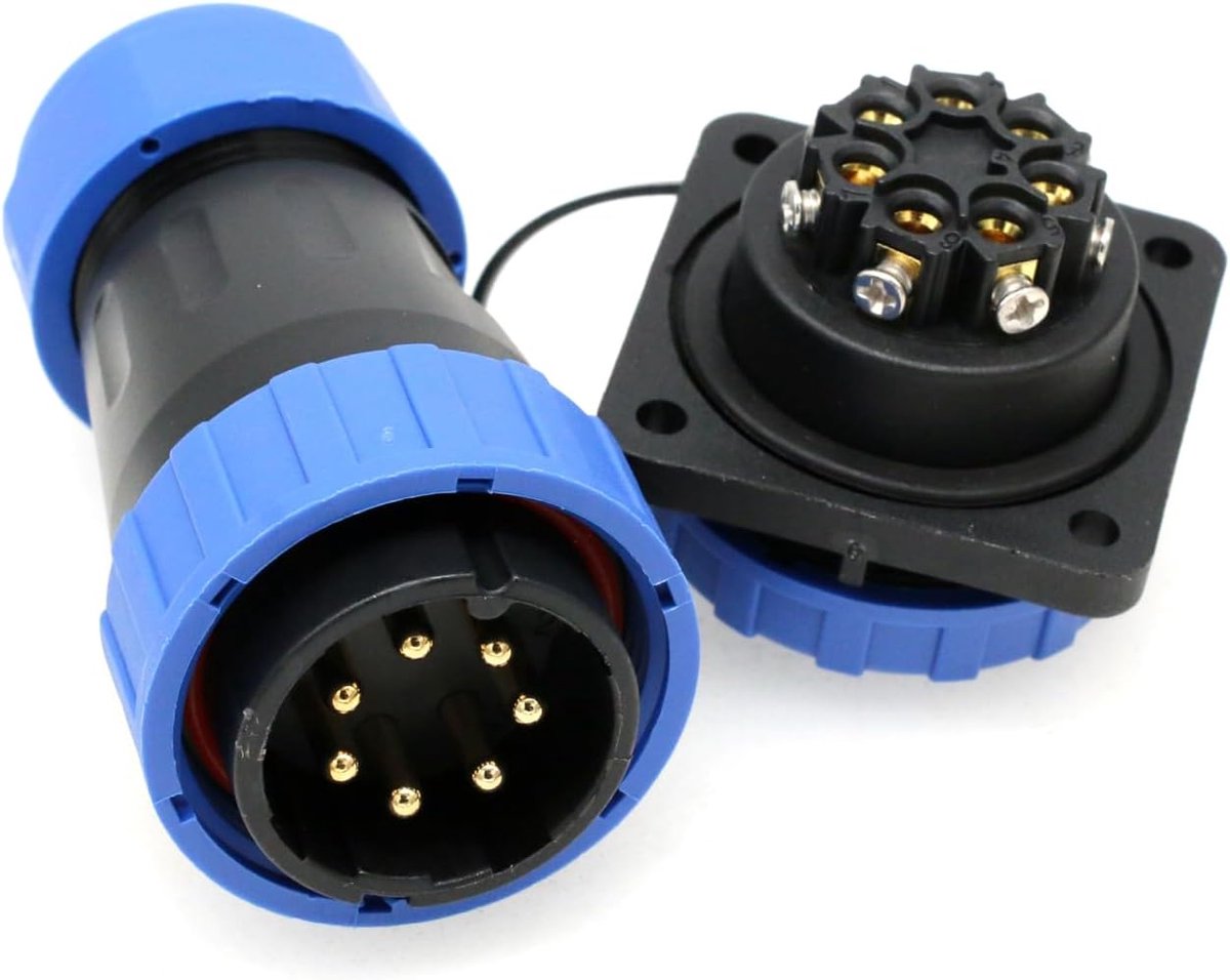 Naadloze 7-pins Waterdichte Connector Elektrische Stroomkabel Vrouwelijke Mannelijke Stekker Snelkoppeling Connector voor Paneelmontage 25A
