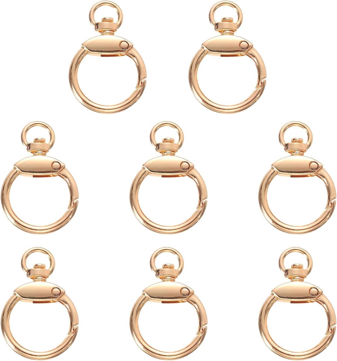 Lente O-ringclip, 8 stuks, metaal, lente, karabijnhaak, sleutelring, kliksluiting, accessoires voor portemonnee, schoudertas, goud