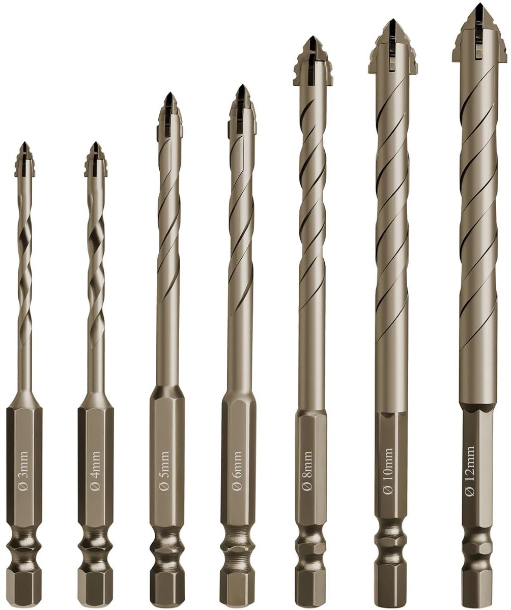 7-delige muurboor met 4 snijkanten, multifunctionele viersnedige excentrische boor, zeer sterke boorset voor glas, keramiek, hout, metaal, beton