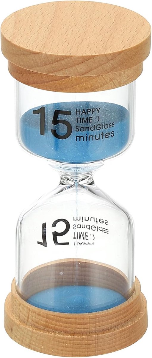 15 minuten zandtimer, houten zandhorloge, hoge borosilicaatglas, zandloper, zandklok, voor games, klaslokaal, keuken, kantoor, woondecoratie, blauw