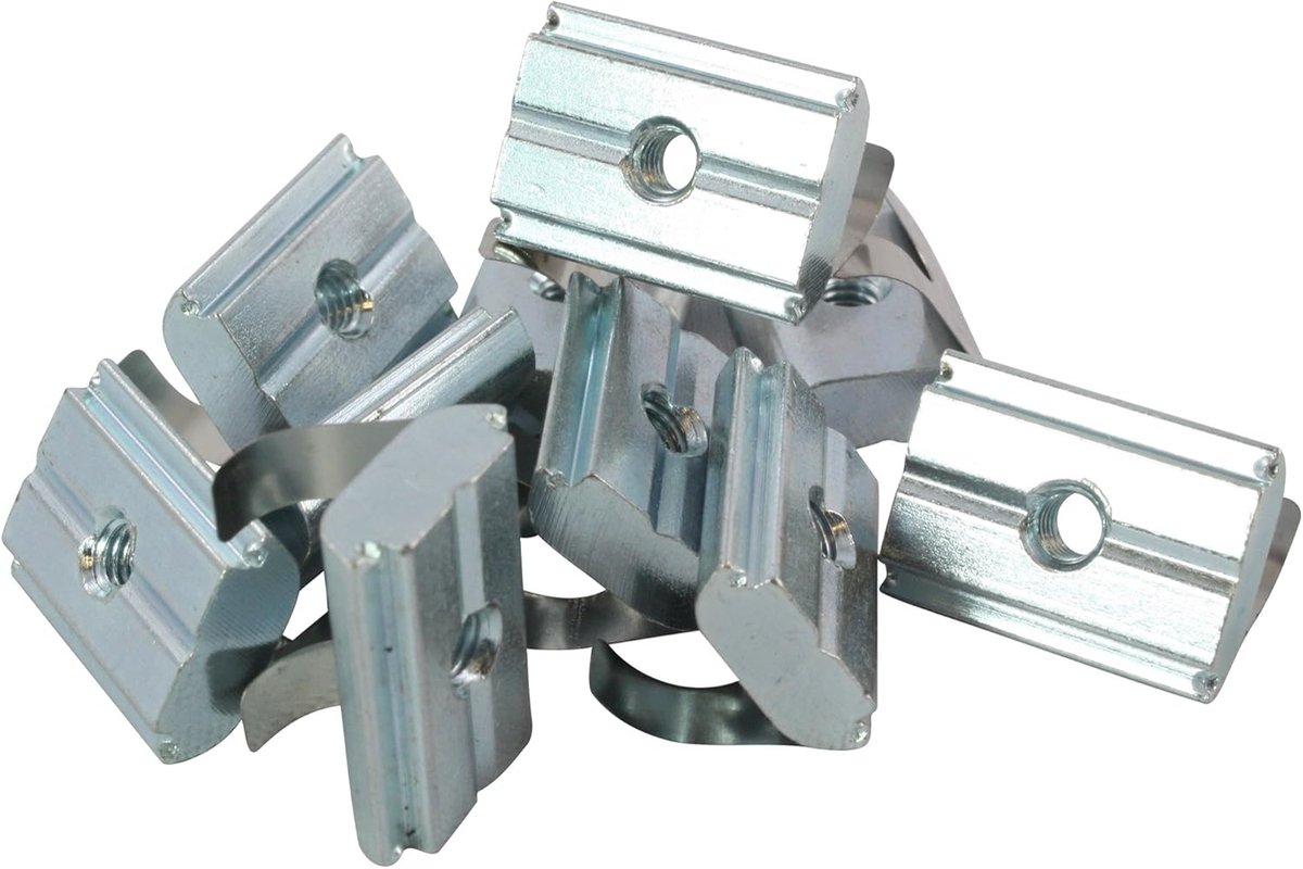 100x groefsteen indraaibare moer 10 - type B - M8 met brug, veerplaat, staal