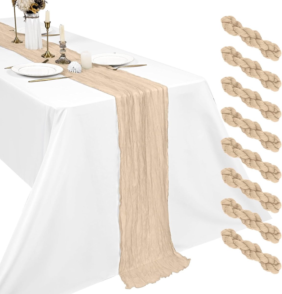 Tafellopers, beige, 45 x 275 cm, boho-gaas, tafeldecoratie voor bruiloft, bruidsfeest, babyshower en verjaardag