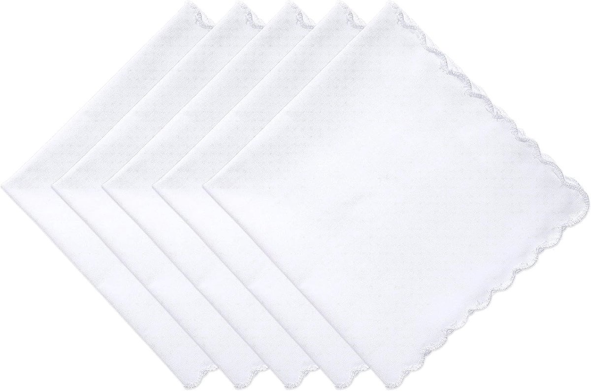 Zakdoeken - Wit Klein Set met Golvende Rand voor Dames, Bruidscadeau (30 cm), Eén Maat