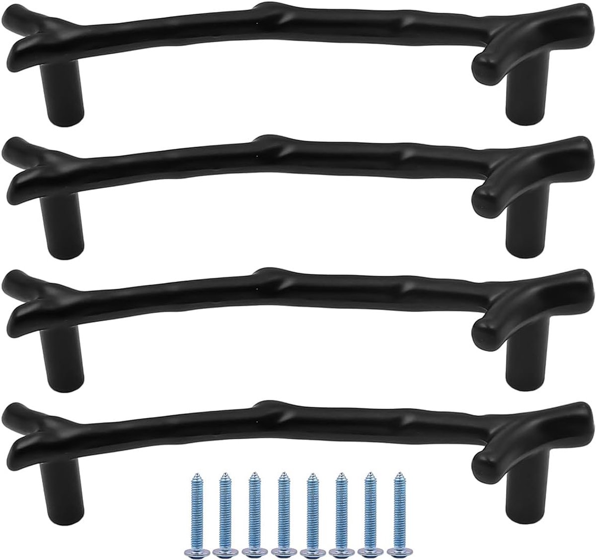 Set met 4 deurgrepen, kast- en ladegrepen, matzwart, takvorm, kastgrepen, gatafstand 96 mm, knoppen voor laden, kast, kledingkast, deur, thuis, keuken, badkamer