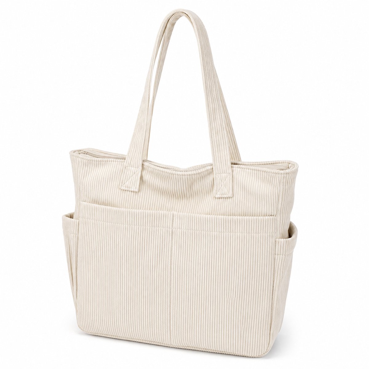 VHV Shopper Tas Dames - Corduroy Handtas met Ritssluiting en Meerdere Vakken - Lichtgewicht Schoudertas 36 x 29 x 10,5 cm voor Werk, School, Winkelen en Dagelijks Gebruik