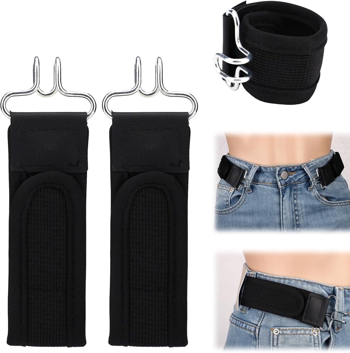 2st Metal Haak Elastiek Riem, Geen Gesp Onzichtbaar voor Mannen & Vrouwen Verstelbaar Gesploos Tail Riem voor Werk EDC Buiten & Dagelijks Dragen (Zwart)