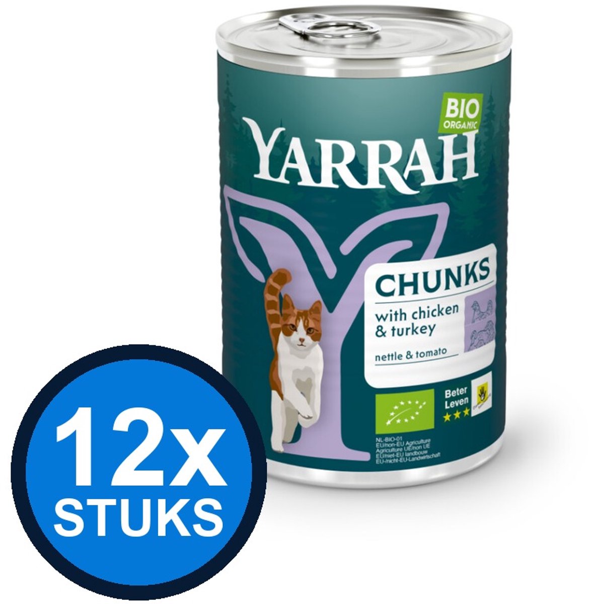 Yarrah Yarrah cat bio blik brokjes saus kip&kalkoen 405gr