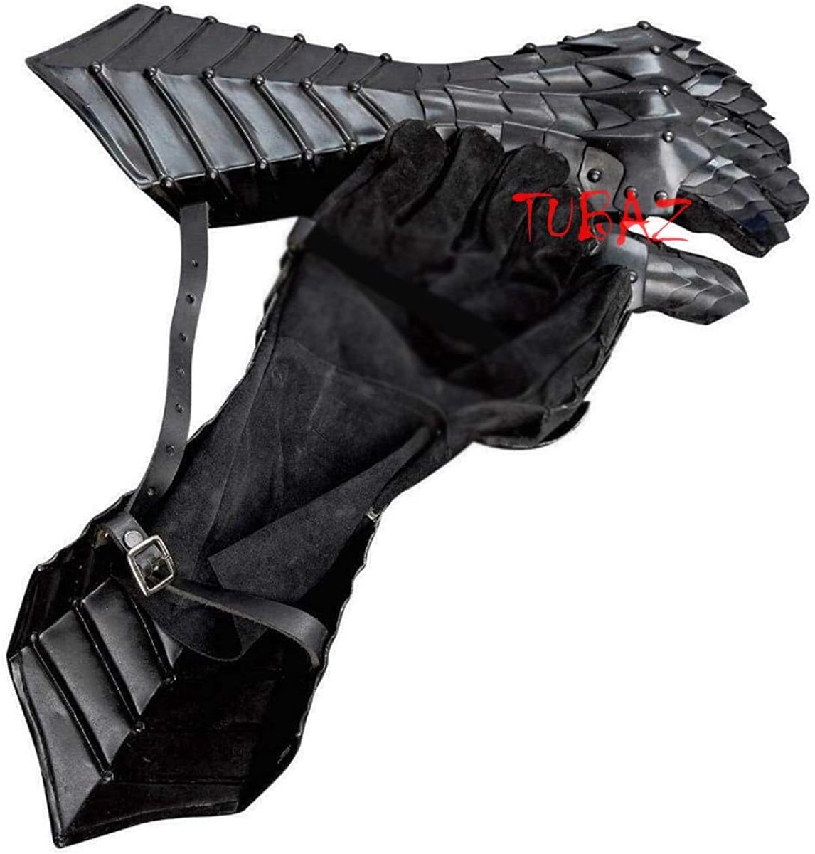 Antieke Nazgul manchetten van staal, middeleeuwse pantser, handschoenen ~ kruisridders LARP manchetten, zwart, 40,6 cm lang