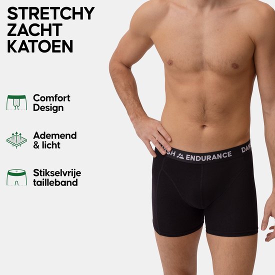 Boxershorts noirs en coton avec une ceinture grise portant le logo DANISH ENDURANCE. Portés par un modèle masculin.