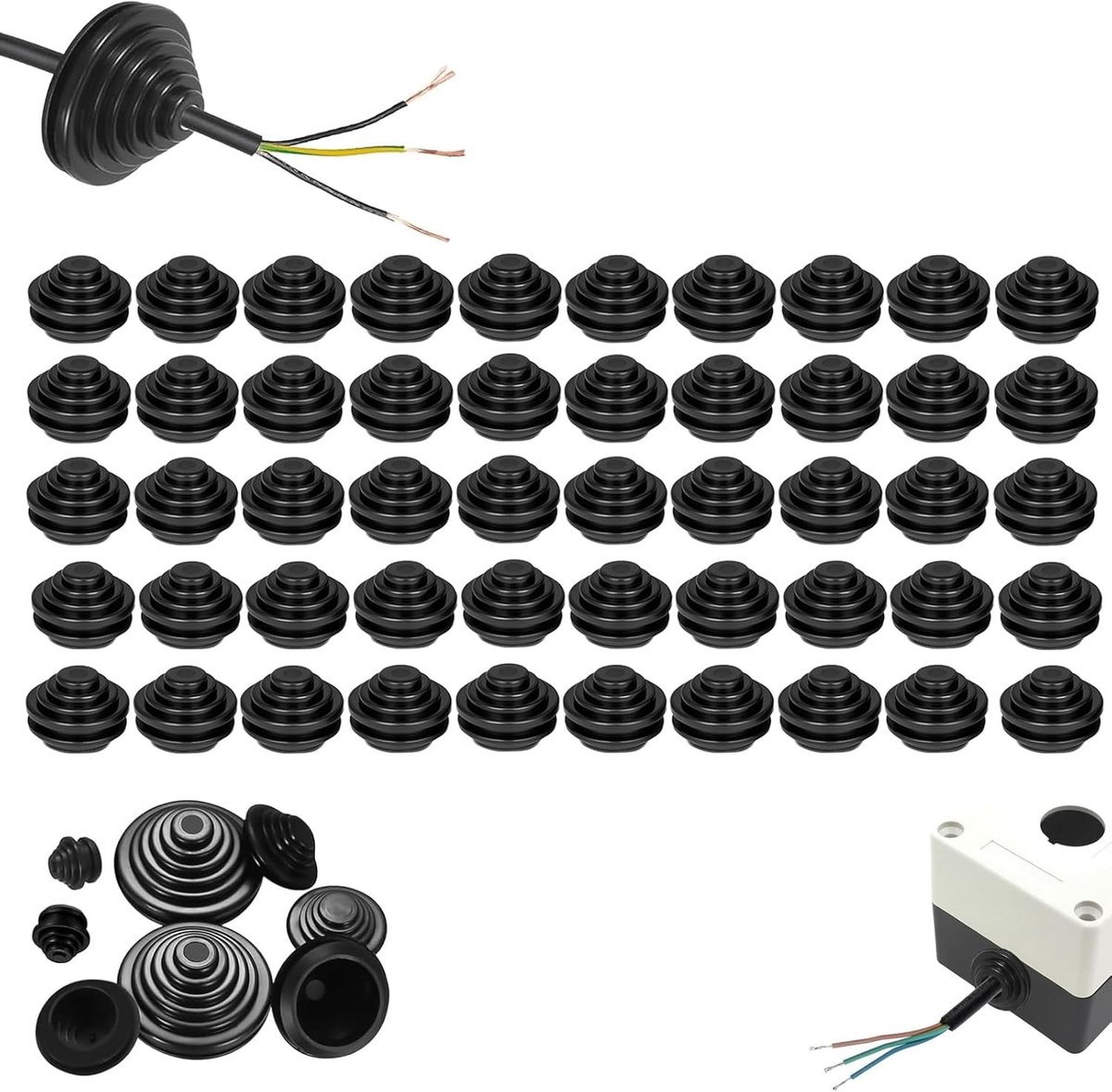 50 Stuks Zwarte Rubber Grommets in Torenvorm 10mm voor Draadbescherming en Afvoerpluggen