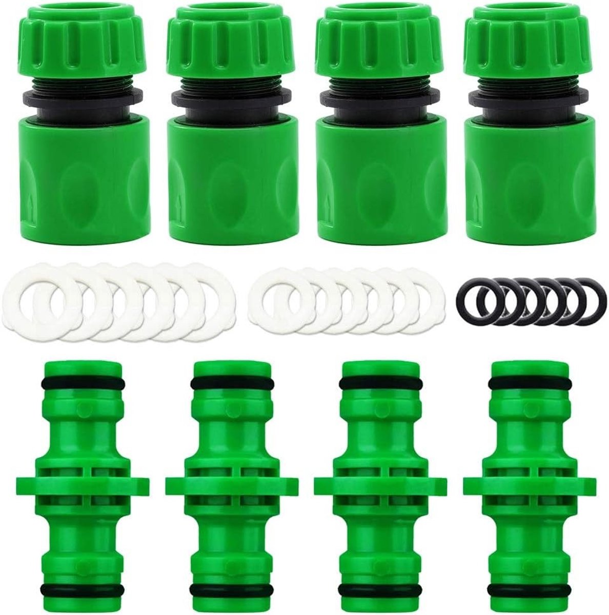 8-delige Tuinslang Connector Set - 4 Slang Einde Connectoren & 4 Dubbele Mannen Connectoren voor 1/2 inch Tuinslang, Ideaal voor Snelle Aansluiting en Reparatie