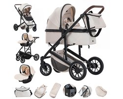 G&G kinderwagen - 3 in 1 - Wandelwagen - Baby Reiswieg - Maxi cosi - Autostoel - Matras - Voetenzak - Afneembare kap - Beige