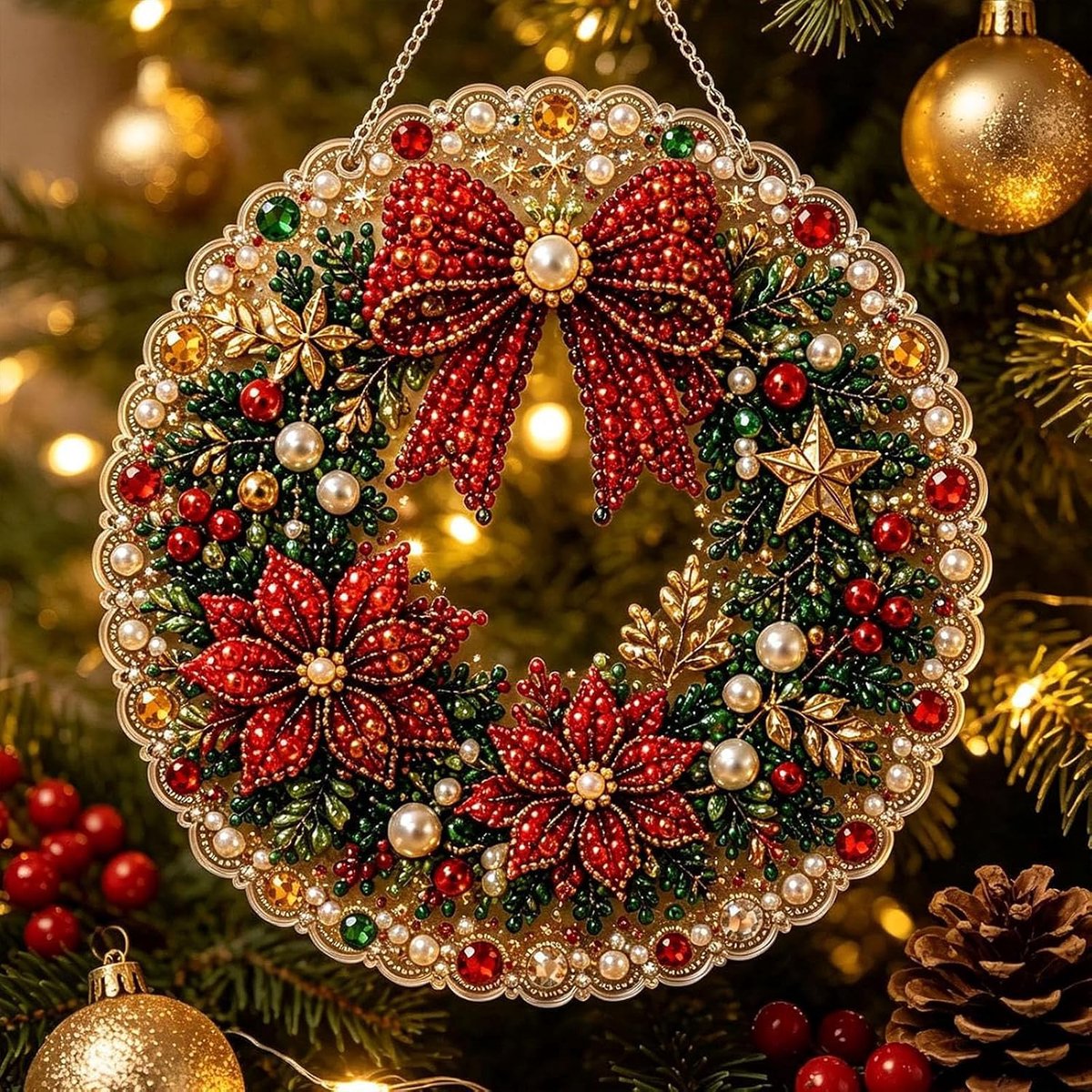 Ryoudavell - Kerst Parel Diamond Painting - DIY Kerst Decoratie - Creatieve Knutselset voor Volwassenen & Kinderen - Muurdecoratie - Kerstkrans
