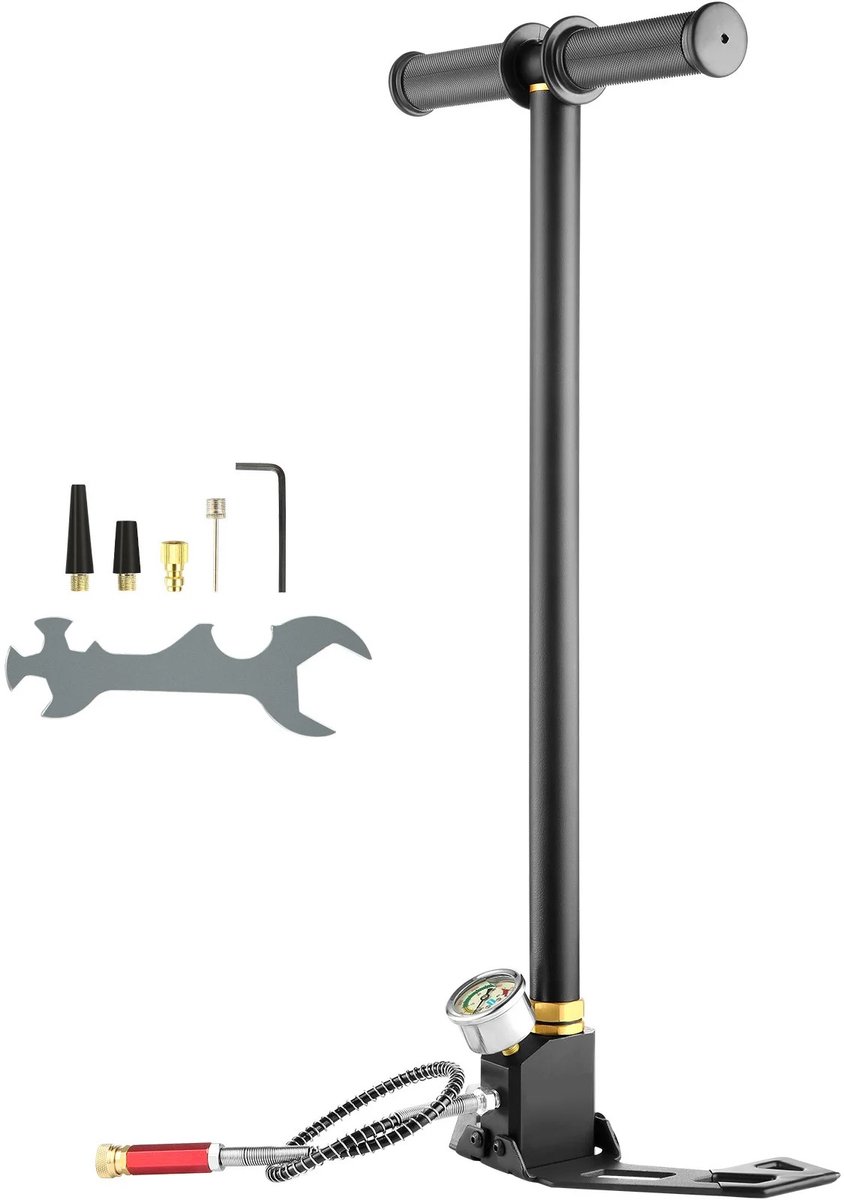 Atlasyx fietspomp - Bandenpomp - Luchtpomp - Handpomp - Opblaaspomp - Drukpomp - 3-traps - 4500 PSI - 50 cm Slang - Silver
