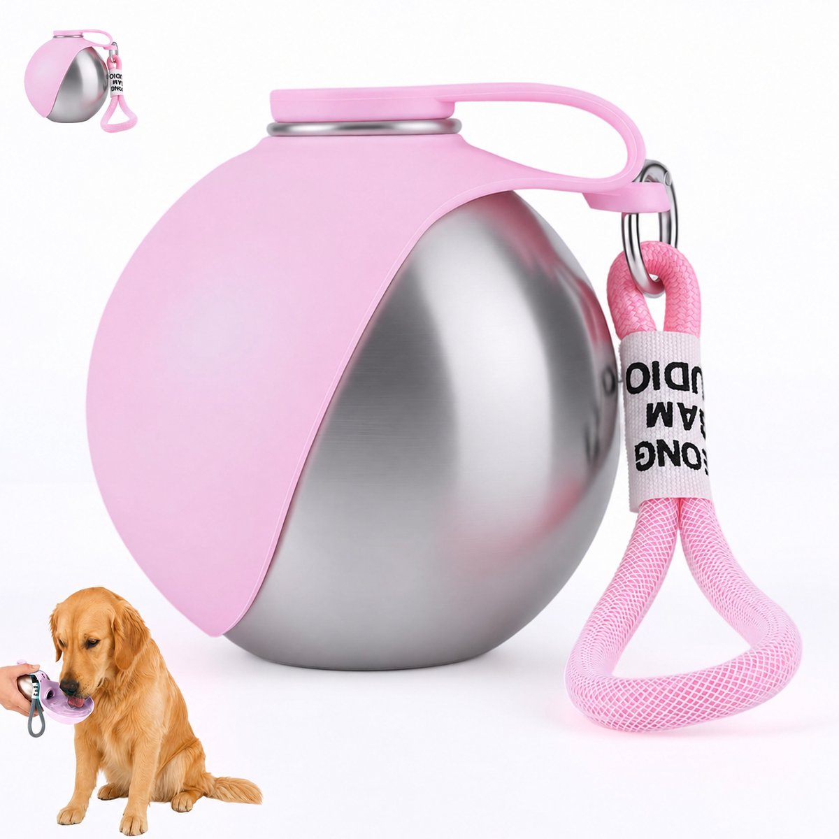 Namajunas - Waterfles voor honden - drinkfles - Drinkfles voor huisdieren - Draagbare waterfles - waterfles rvs - 9*8,7 cm - Roze - Siliconen + roestvrij staal - drinkfles hond - waterfles hond