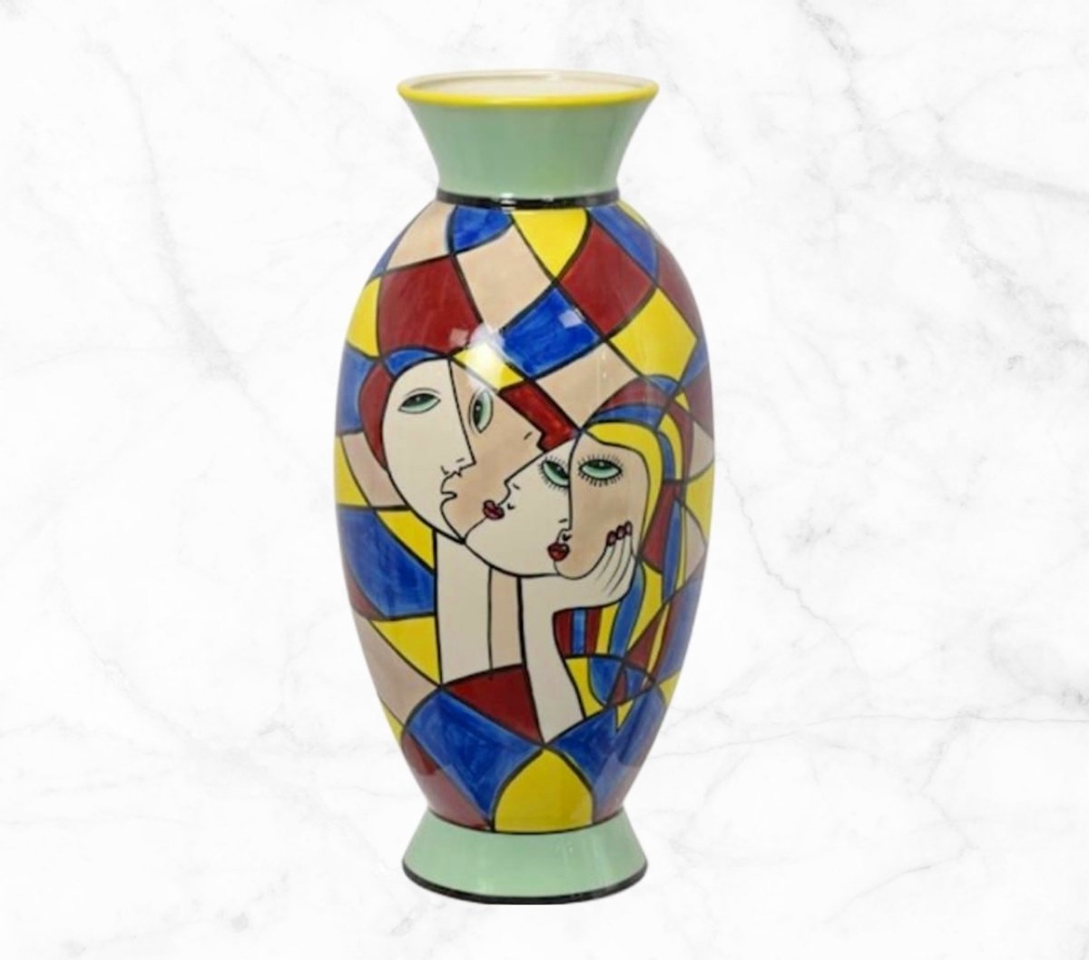 Merkloos Porseleinen Vaas - Uniek Picasso-stijl Design, 38 cm