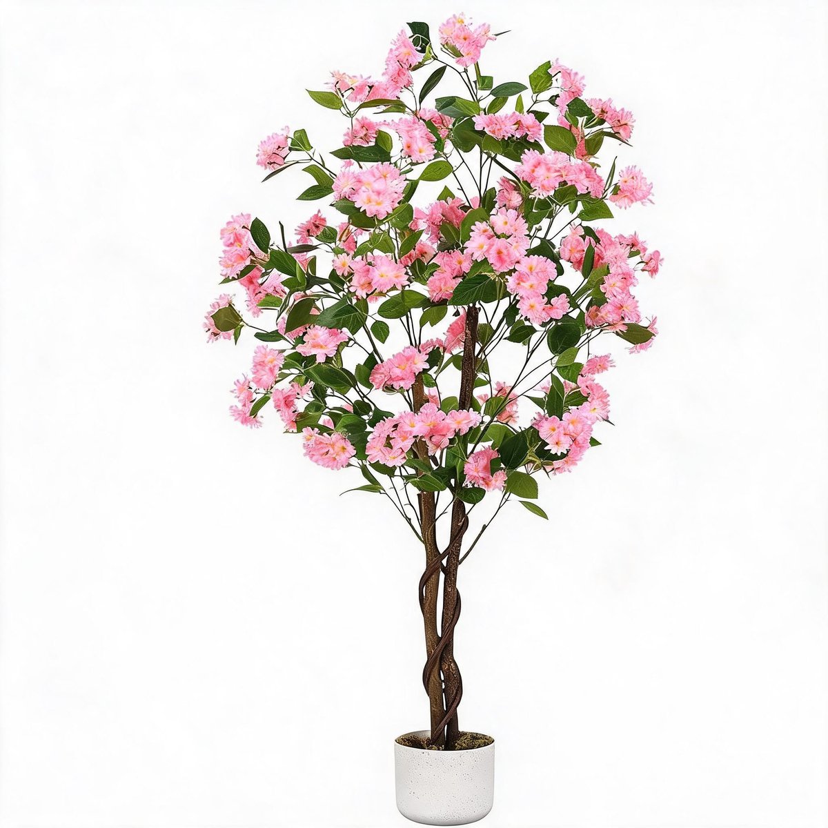 Triumpunpre Natuurgetrouwe kunst osmanthus struik 150cm roze bloemen driedelige houten stam - onderhoudsvrije kunstplant voor binnen en terras