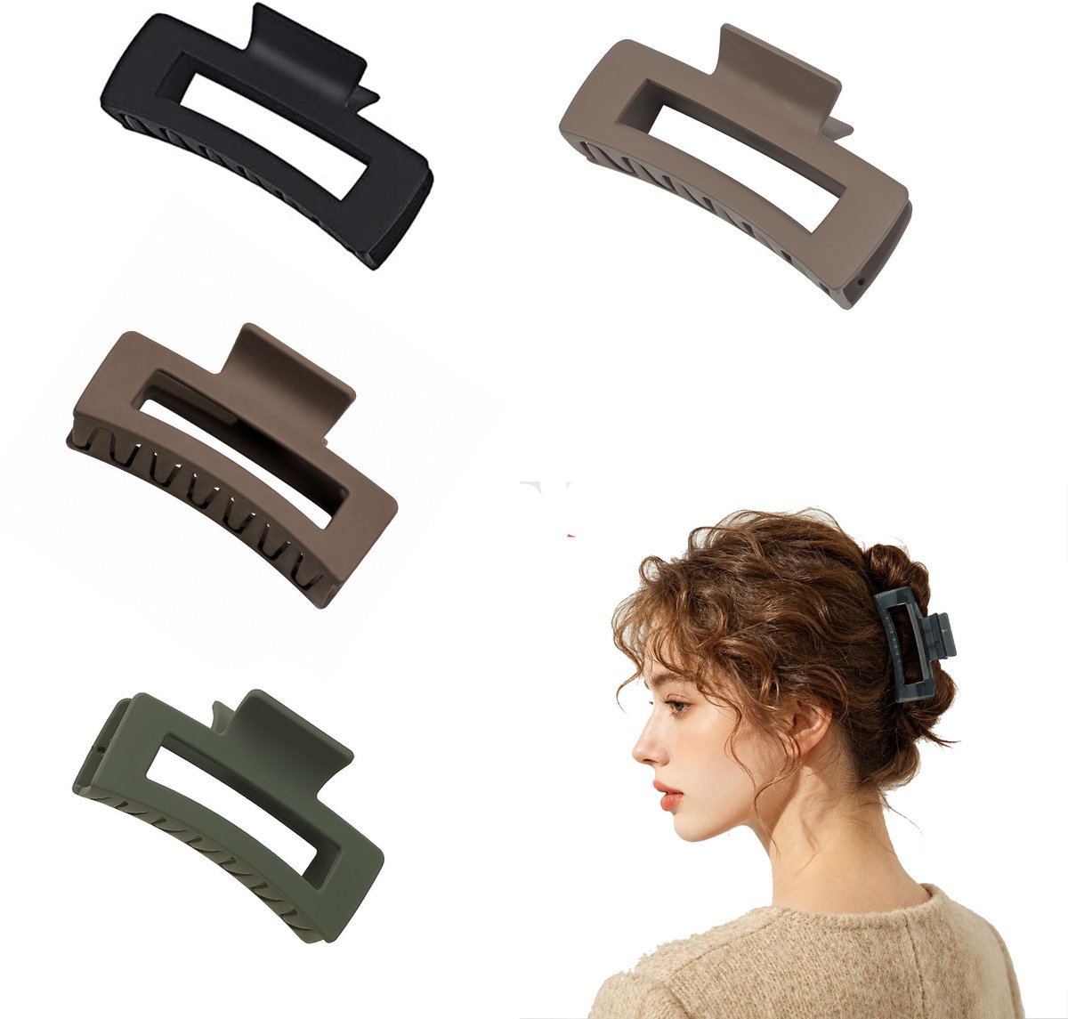 4 stuks Haarklemmen voor dames – Vierkante haarklemmen – Grote klauwklemmen – Geschikt voor dames en meisjes – Meerkleurig