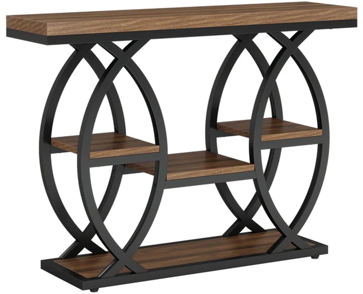 DMG Supply Consoletafel - 4 Lagen - Industrieel - 100 x 30 x 80 cm - Bruin en Zwart - Spaanplaat en Metaal