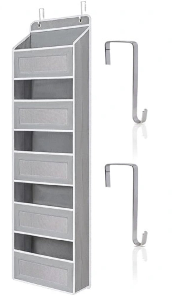 COVREO Hangende deurorganizer 40x14x147 cm grijs, 5 vakken voor opbergen