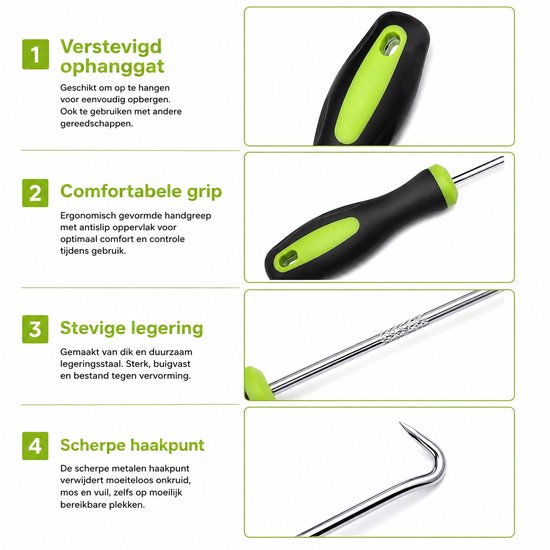 Onkruidhaak 2 Stuks 17 cm - Onkruidverwijderaar & Onkruidwieder - Zwaar Tuingereedschap met Ergonomisch Handvat - Moskrabber voor Tuin, Gazon, Oprit en Bestrating — afbeelding 2