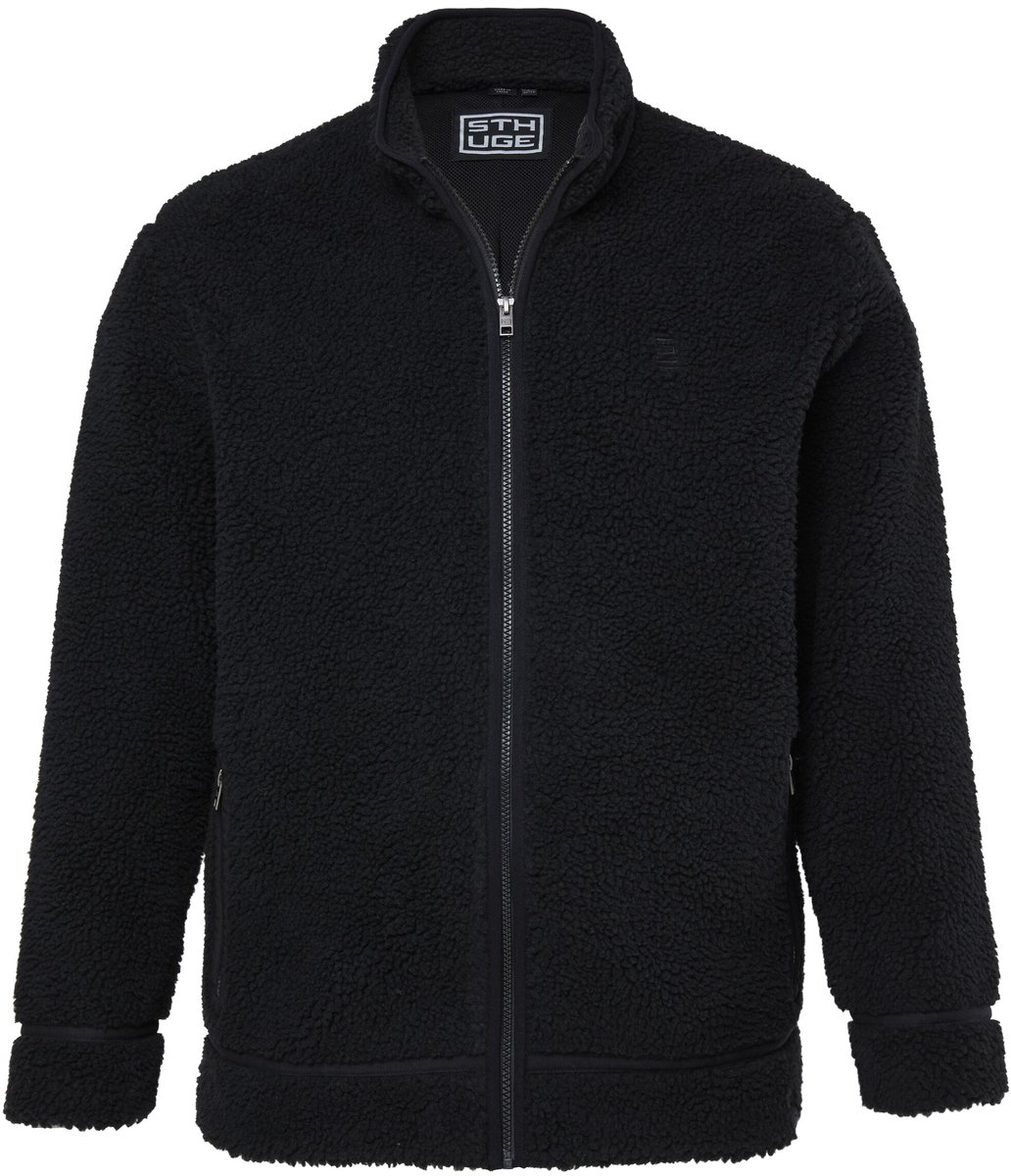 STHUGE - Heren - Teddy jas casual pasvorm opstaande kraag tunnelkoord in de zoom - Zwart - Maat 5XL