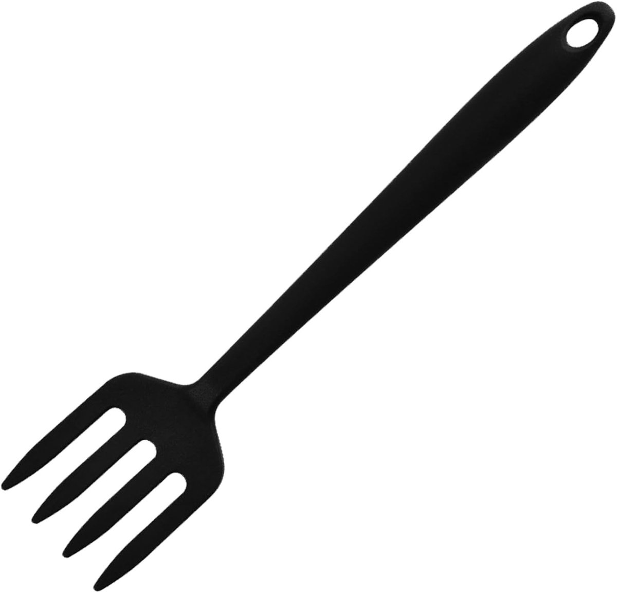 Flexibele Kookvork - Zwart - Hittebestendig - Siliconen Keukenvork met Ergonomische Handgreep - Voor Koken en Bakken