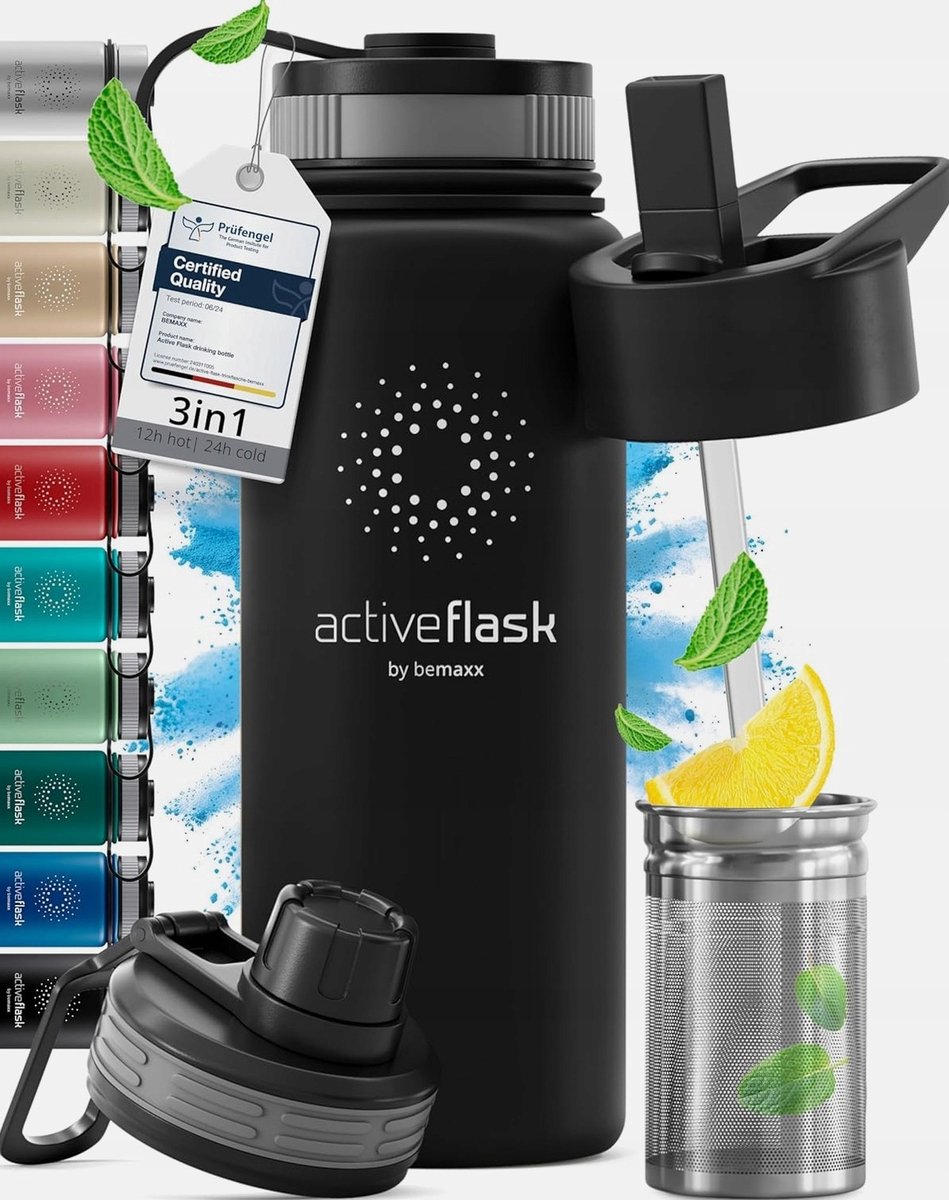 RVS Thermosfles 530ml met Rietje - Houdt Drankjes Warm & Koud