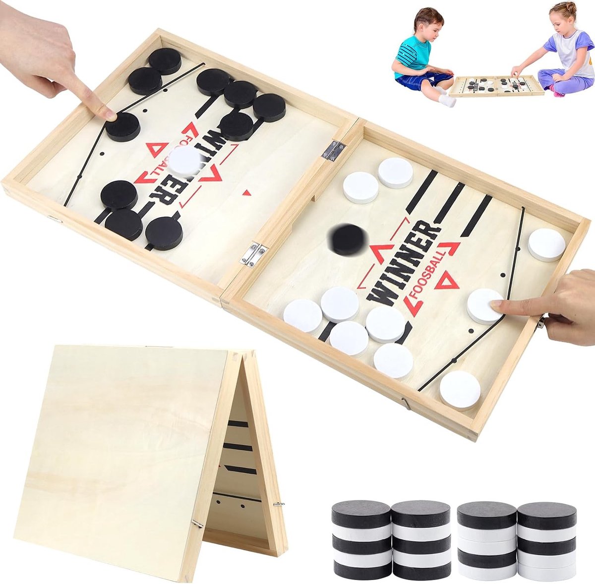 Sling Puck Spel - Hout - Opvouwbaar - Interactief Bordspel voor Gezinnen