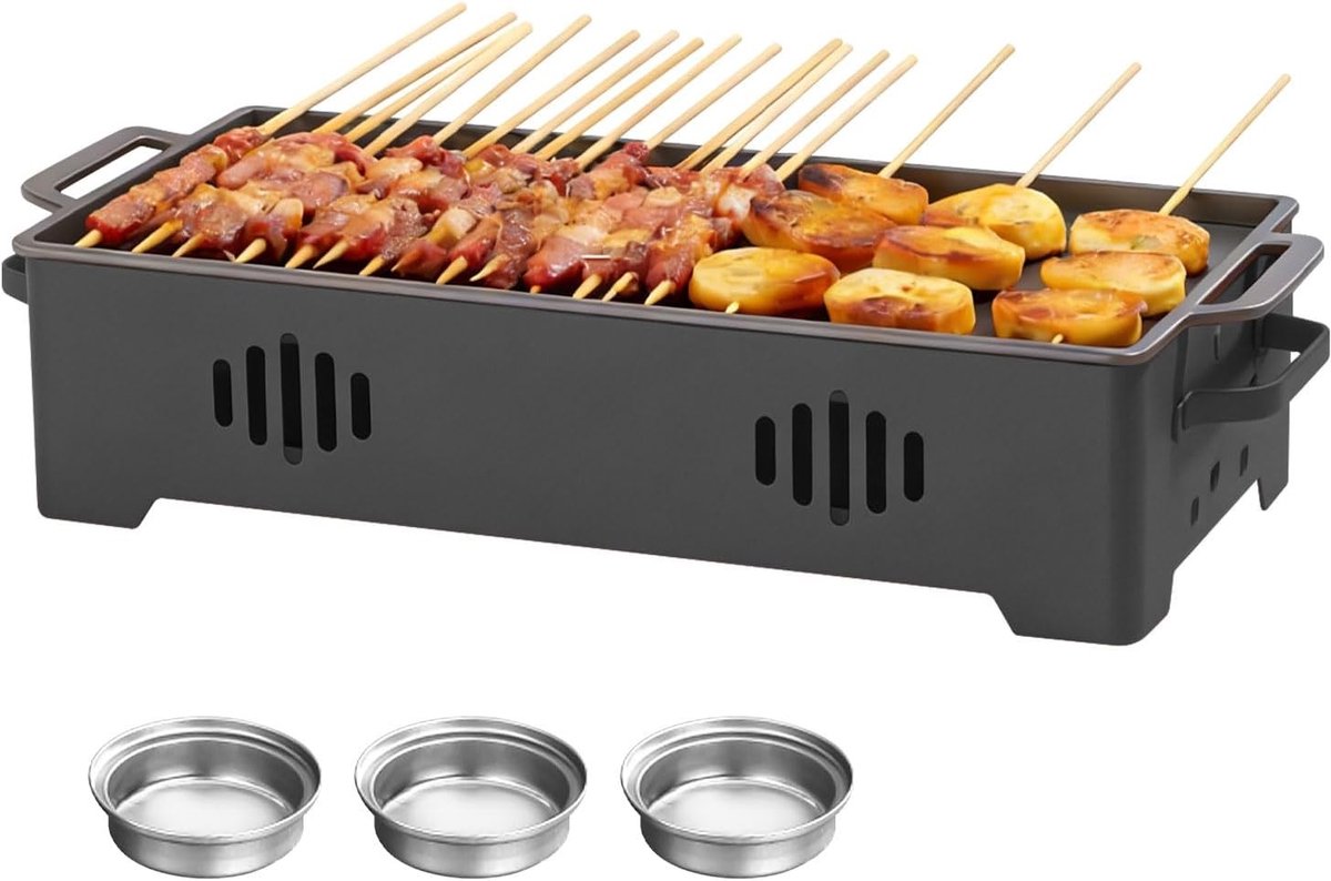 BBQ-verwarmingsplaat - Zwart - Antiaanbaklaag van Aluminium - Voedselverwarmer voor Barbecues en Tuinfeesten