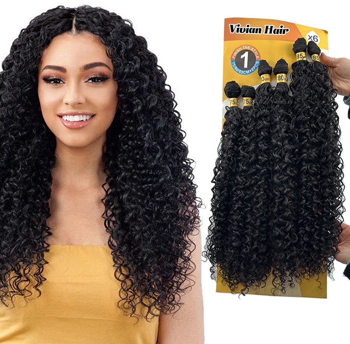 Hair Extention Brilhante 6X set Bundels 30inch-34inch deep wave synthetic curly hair weaving (240g)