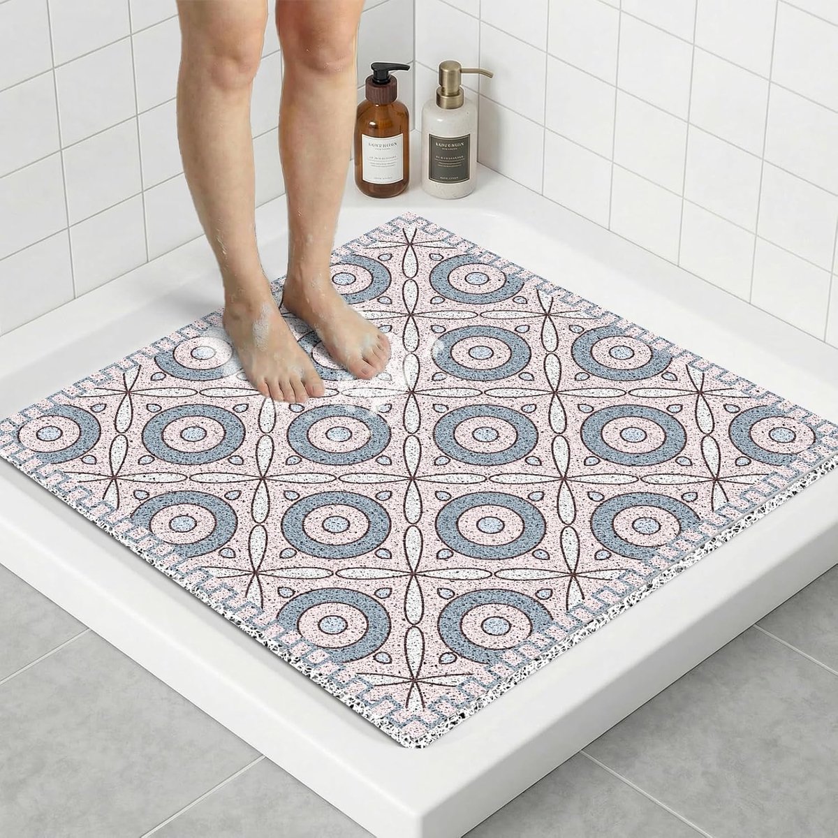 Vierkante douchemat 70x70 cm van PVC Luffa - antislip badmat en doucheinleg - sneldrogend met afvoer voor natte ruimtes - veiligheid voor senioren