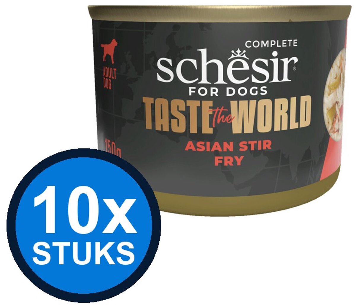 10x Schesir - Taste The World - Hondenvoer - Natvoer in blik - Asian Stir Fry - 150g
