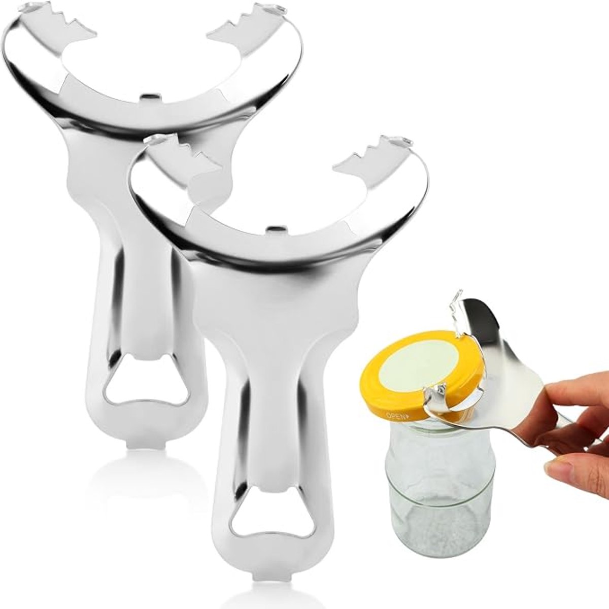 Allesopener - 2 Stuks - Dekselopener - Potopener - Flesopener - Multifunctionele Opener - Bieropener - Keukenhulp - Doppen Losdraaien - Eschikt Voor Bierflessen, Drankblikjes, Blikdeksels En Melkpoederblikken - Zilver