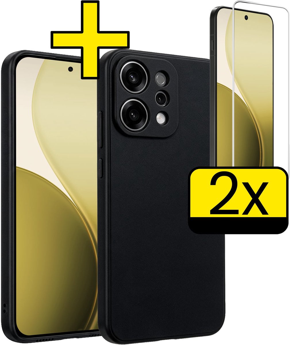 Hoesje - Met 2x Screenprotector - Geschikt voor Oppo Reno 14 - Sterk & Shockproof - Back Cover - Siliconen Case - Telefoon Hoes - Telefoonhoesjes - Zwart
