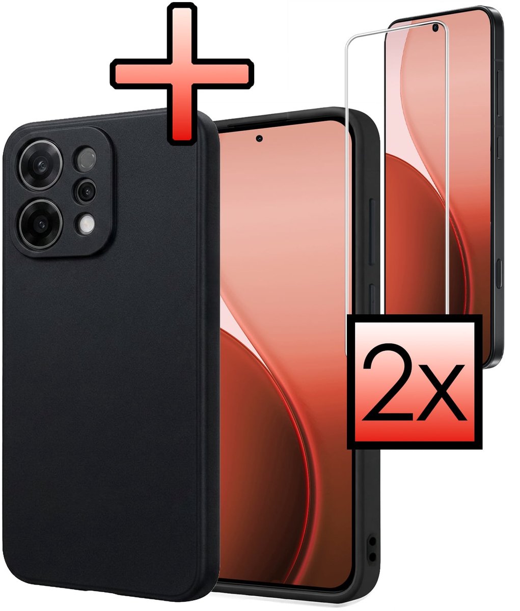 Hoesje - Met 2x Screenprotector - Geschikt voor Oppo Reno 14 - Sterk & Shockproof - Back Cover - Siliconen Case - Telefoon Hoes - Zwart