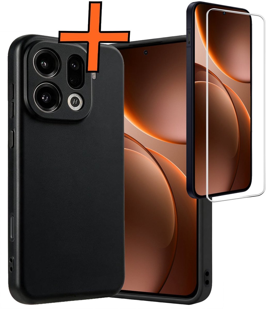 Hoes - Met Screenprotector - Geschikt voor OPPO Find X9 Pro - Sterk & Shockproof - Back Cover - Siliconen Case - Telefoon Hoes - Zwart