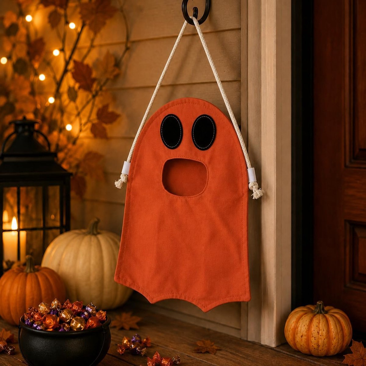 Stoffen Halloween Spook Snoepzak - 42x30 cm - Met Touwhendel - Trick-or-Treat - Oranje