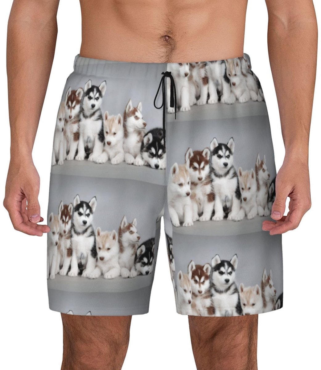 Heren Zwemshorts met Husky Puppies Print voor Zomer