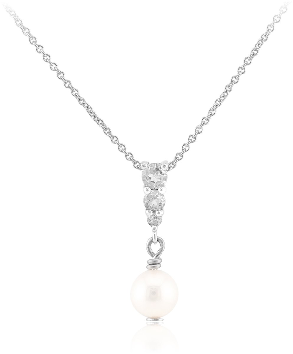 Cavill - Elegante Damesketting 45 cm - 925 Sterling Zilver Gerhodineerd - 6,5 mm Witte Zoetwaterparel - 0,35 ct Witte Topaas