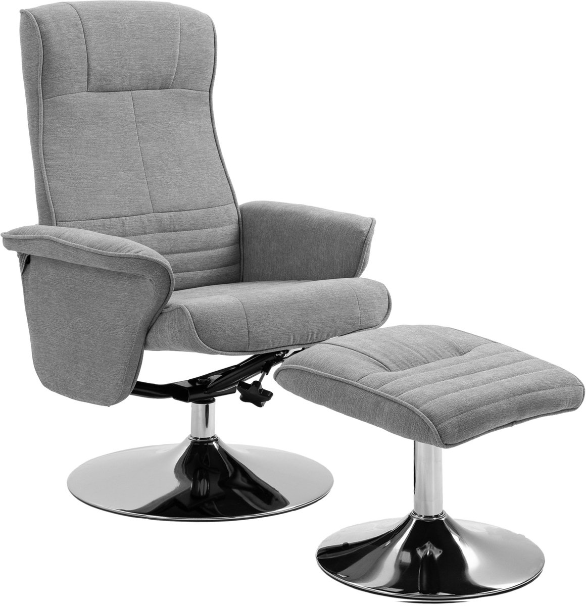 Relaxstoel - kruk - televisiestoel - polyester - hout - 135° kantelbaar - 360° draaibaar - met voetpedaal - stoel van stof voor één persoon - grijs