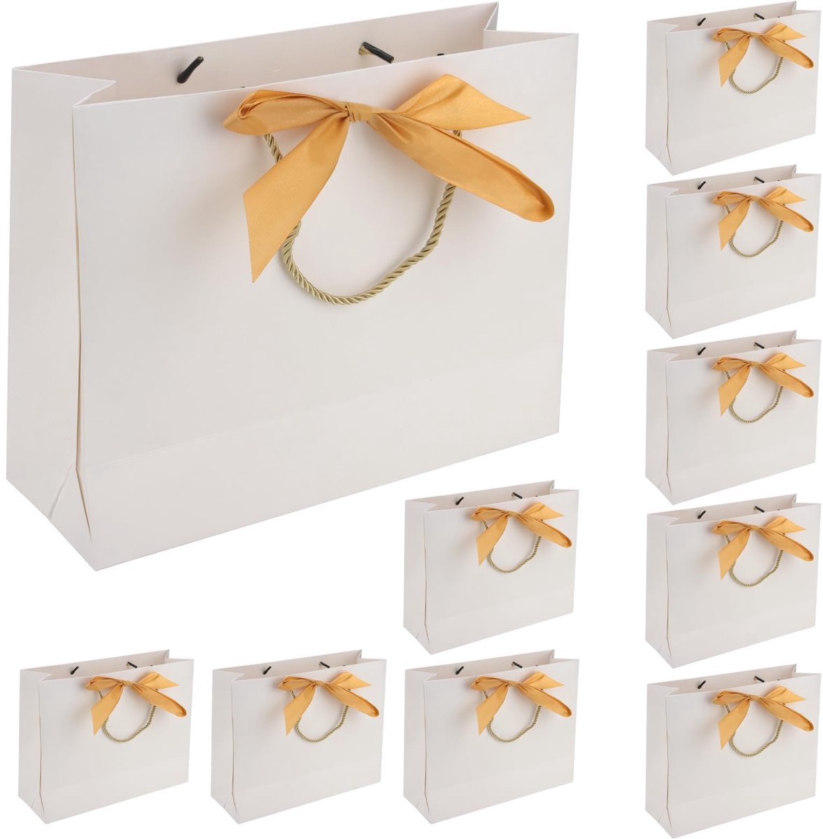 20 Witte Cadeautassen met Lint en Handvatten - Feest Papieren Zakken