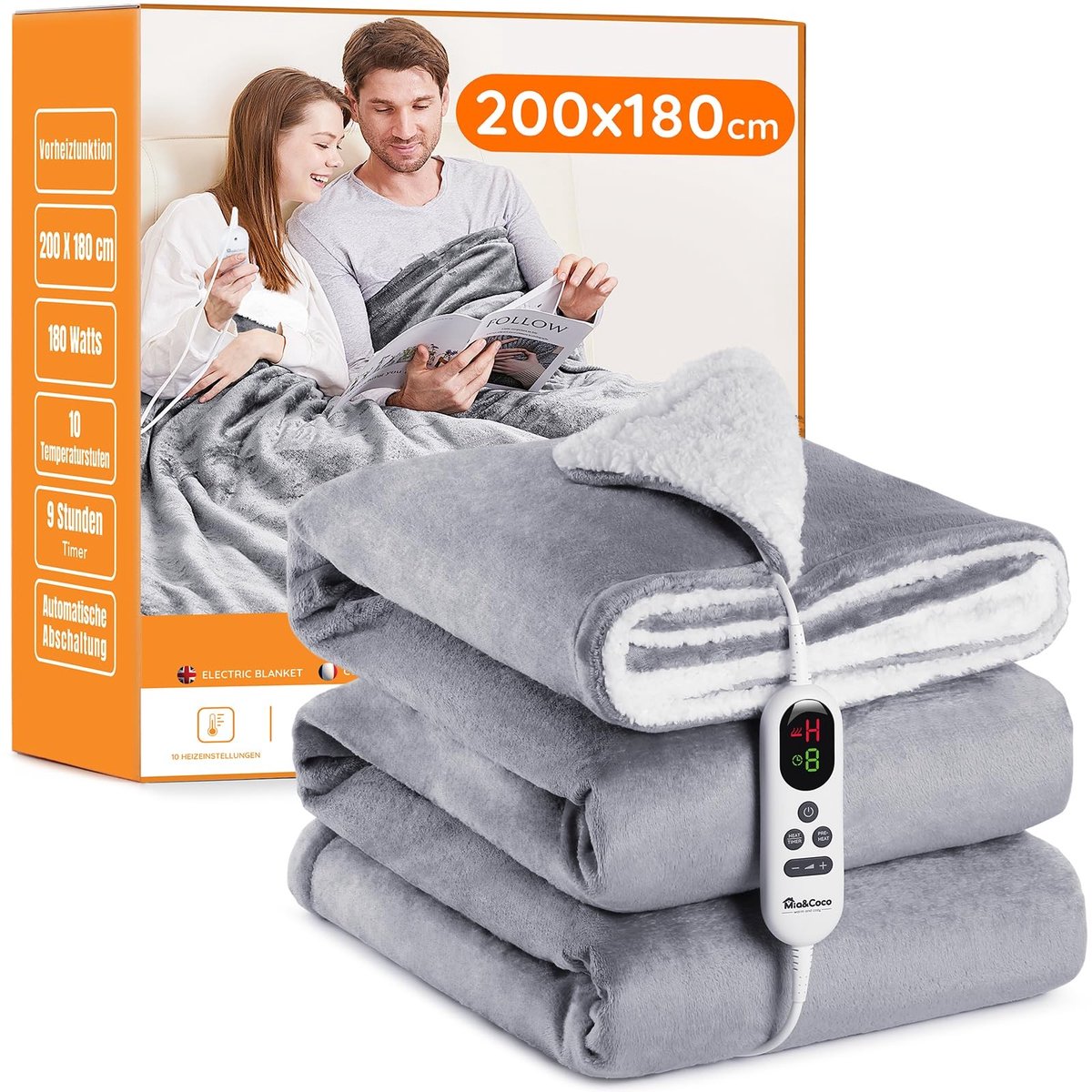 Elzusha - Elektrische Deken 200x180 cm Sherpa Flanel met 10 Temperatuurstanden Grijs