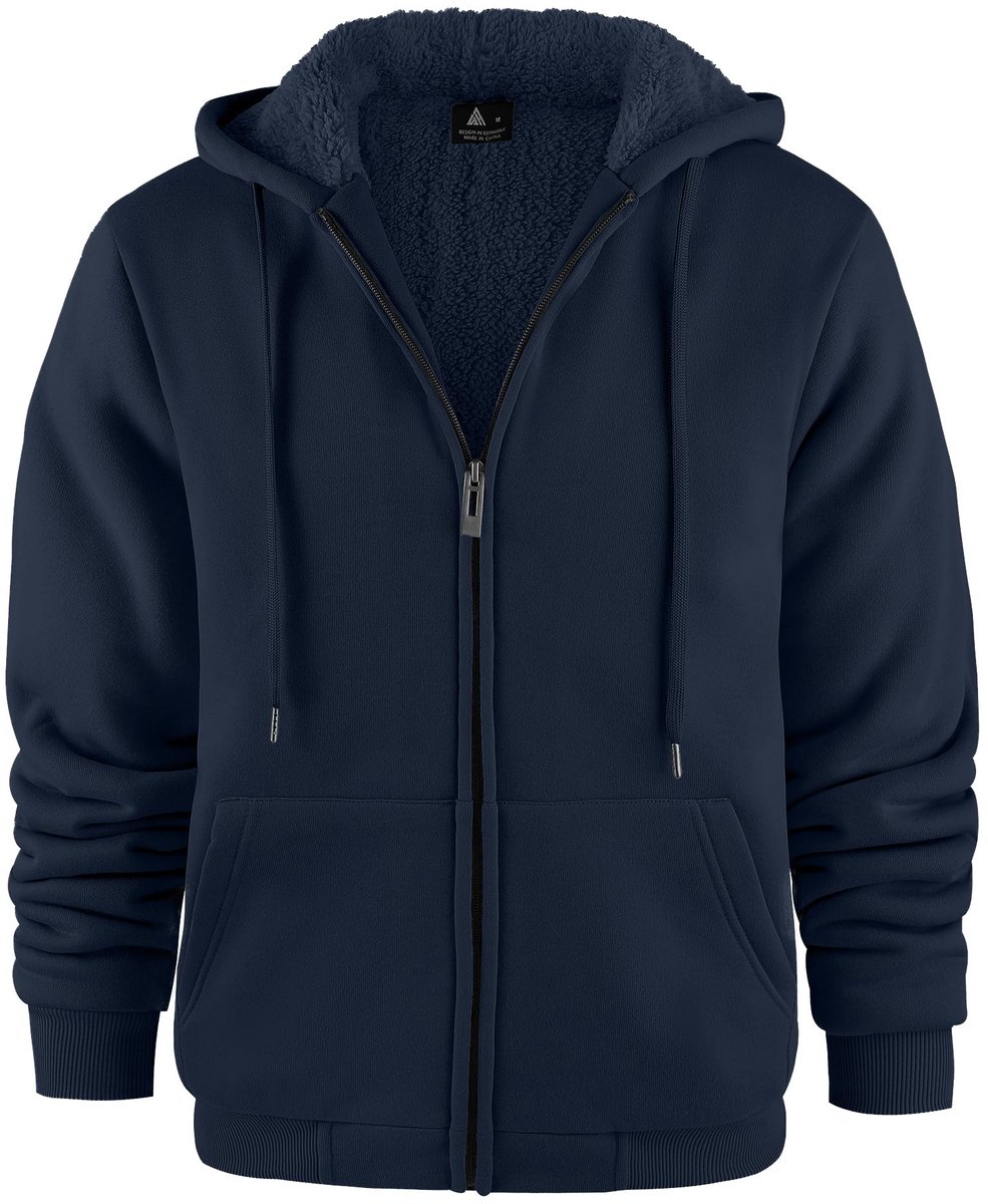 Heren Sweatjack met Rits en Warme Teddy Voering - Marineblauw