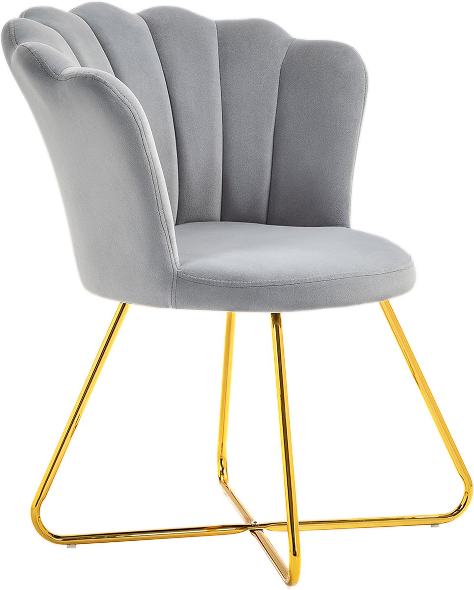 Moderne Accentstoel, Fluwelen Schelpstoel met Gouden Poten – Gestoffeerde Make-up Stoel,Comfortabele Kaptafelstoel voor Slaapkamer, Woonkamer & Kantoor