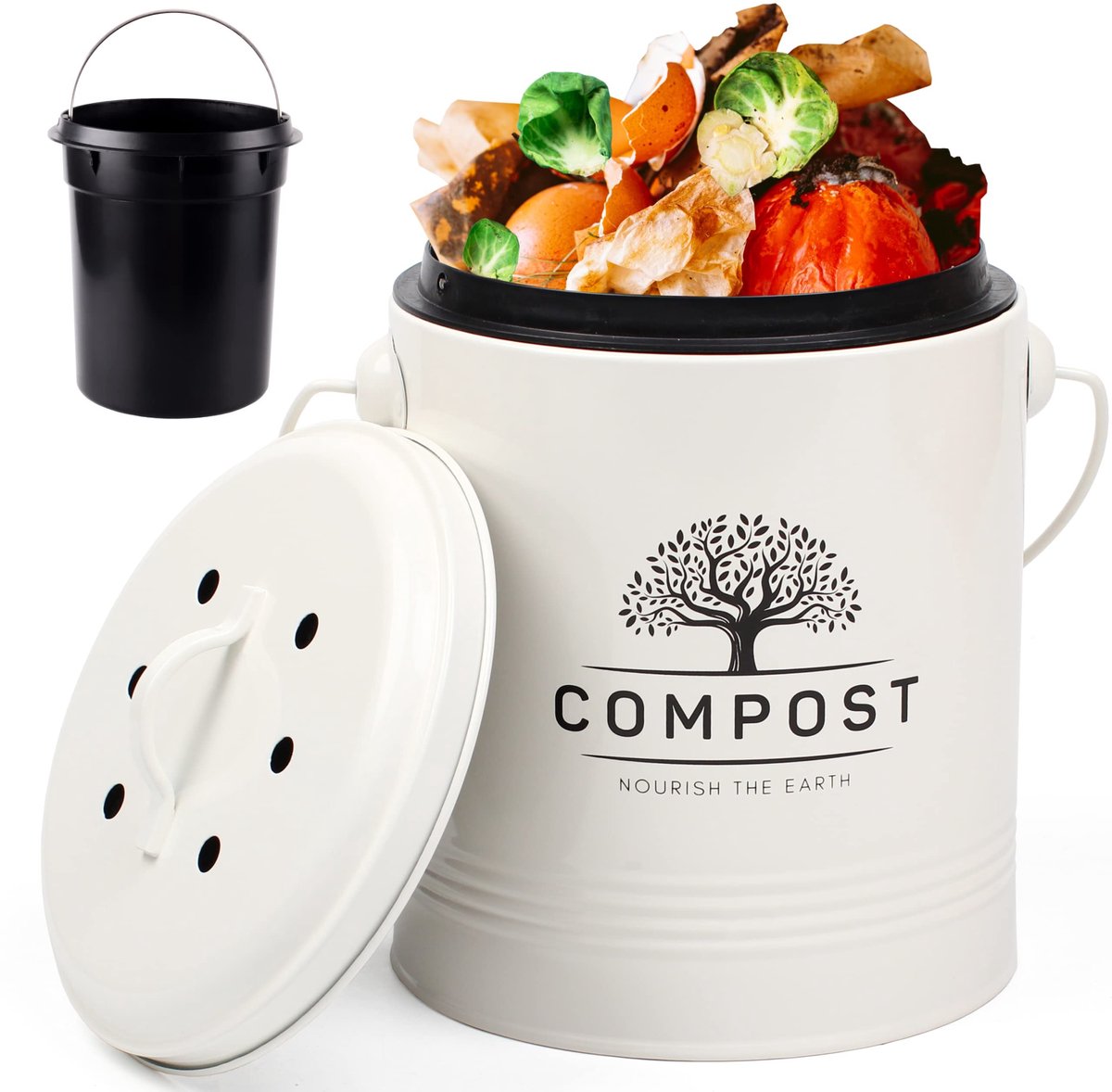Elzusha - Compostbak Keuken 1.3 Gallon - Geurvrije Afvalemmer met Binnenemmer en Filter