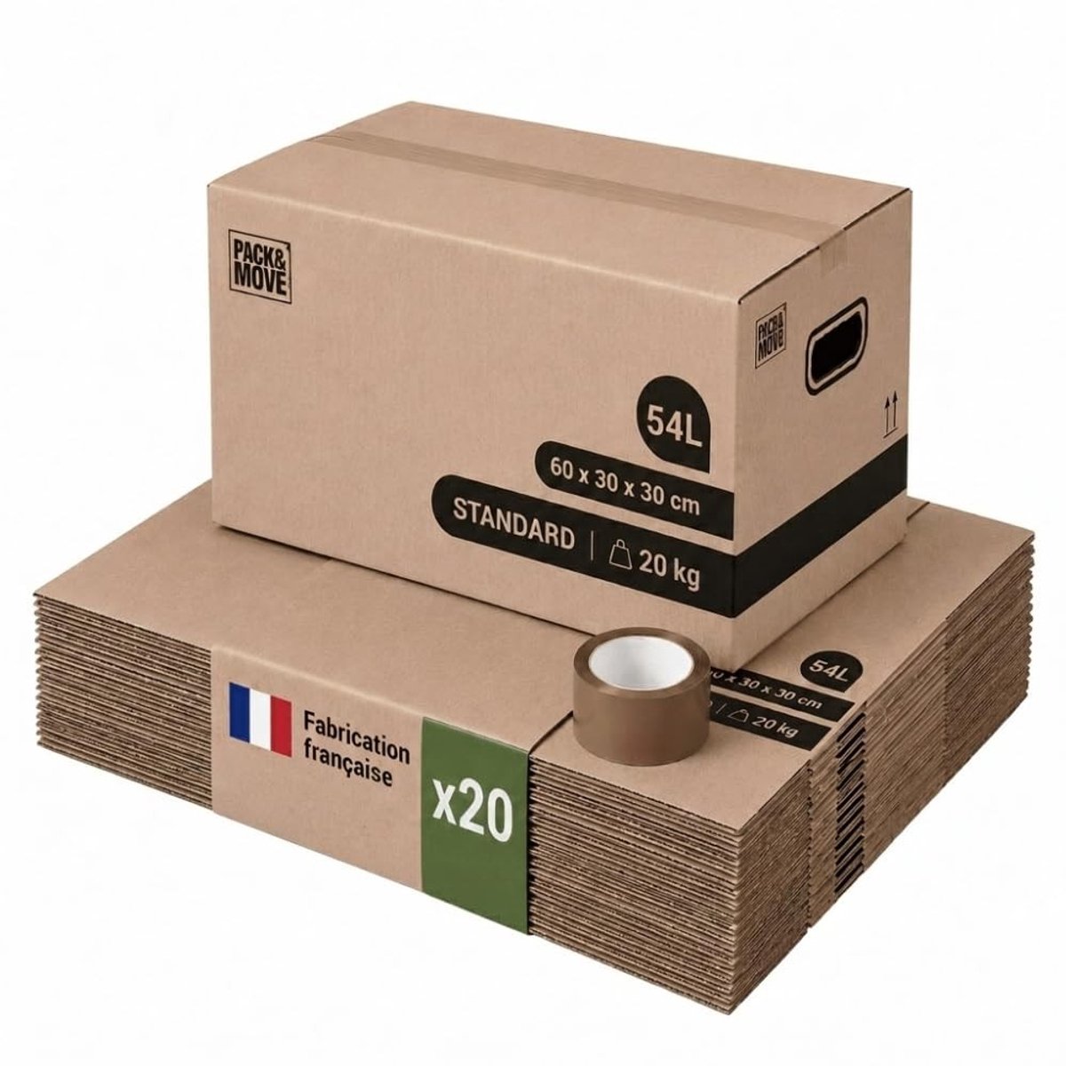 Elzusha - Verhuisdozen 54L - Set van 20 Stuks - 60x30x30 cm