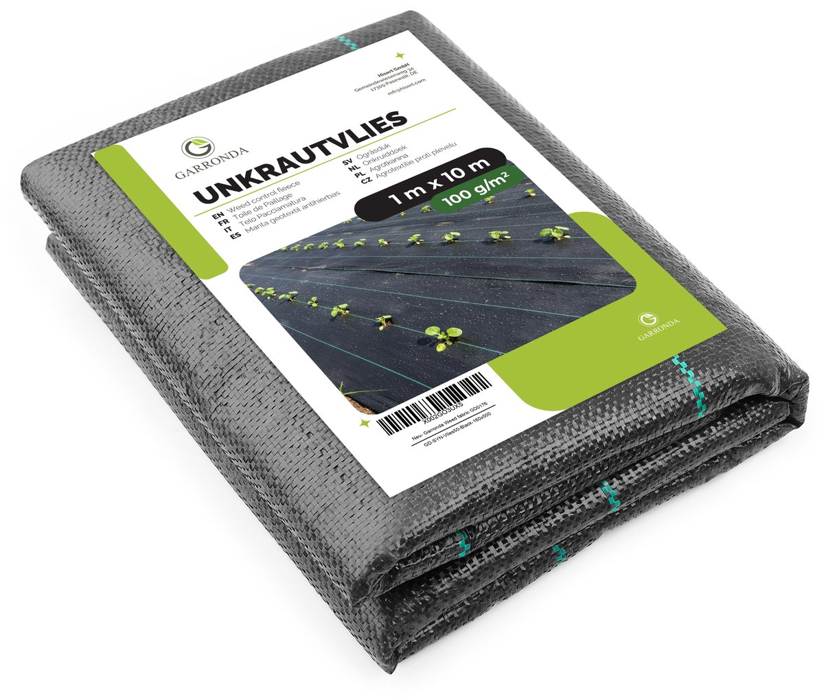 Garronda Antiworteldoek 100 g/m² 1 x 10 m Waterdoorlatend Geweven Polypropyleen voor Tuin en Landschapsaanleg GD-0192 Zwart