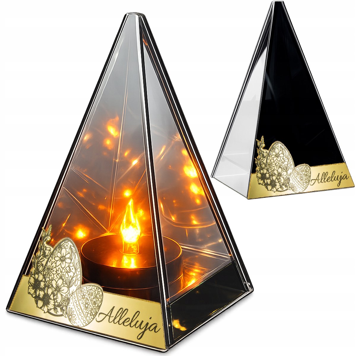 LED Grafsteen Lantaarn Vlam Effect Piramide 20cm - Paasdecoratie