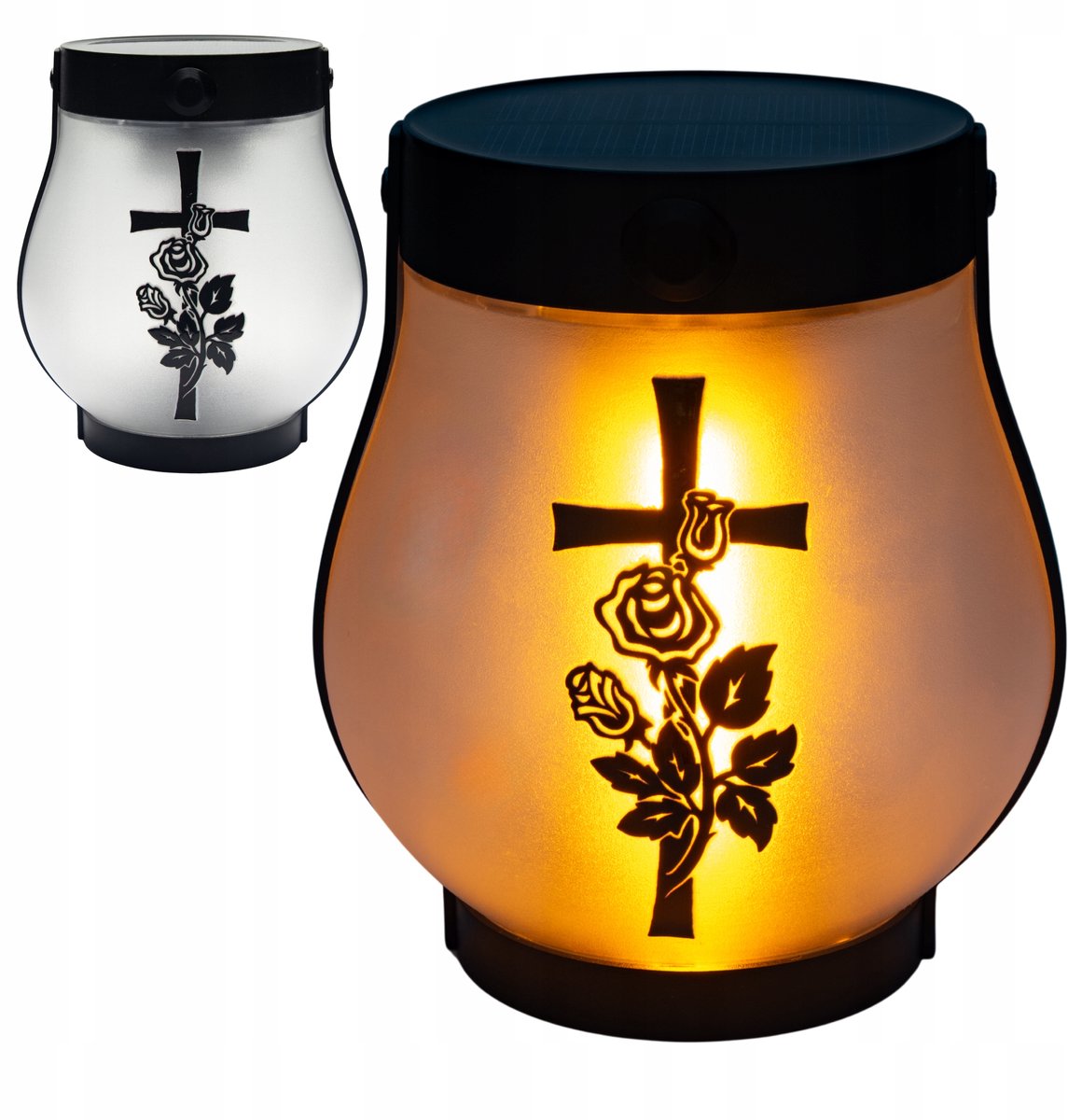 Merkloze Zonne-LED Lantaarn Grafsteen Decoratie met Kruis en Roos